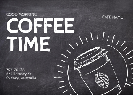Coffee Time with Chalk Illustration of Cup Flyer 5x7in Horizontal Design Template