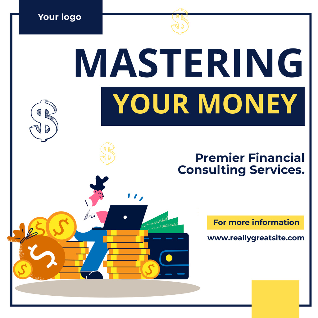 Designvorlage Business Consulting with Offer of Mastering Money für LinkedIn post
