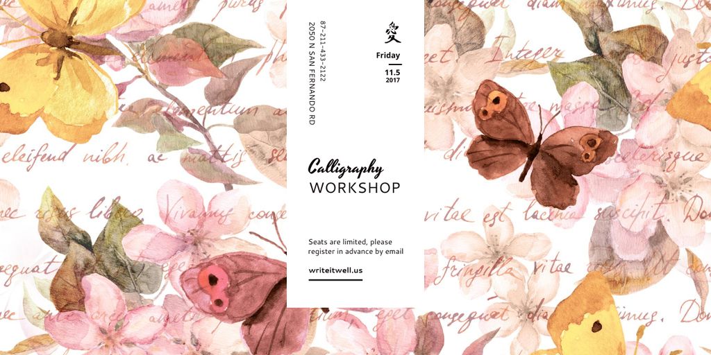 Calligraphy Workshop Announcement Watercolor Flowers Image Tasarım Şablonu