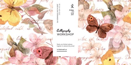 Calligraphy Workshop Announcement Watercolor Flowers Image Tasarım Şablonu