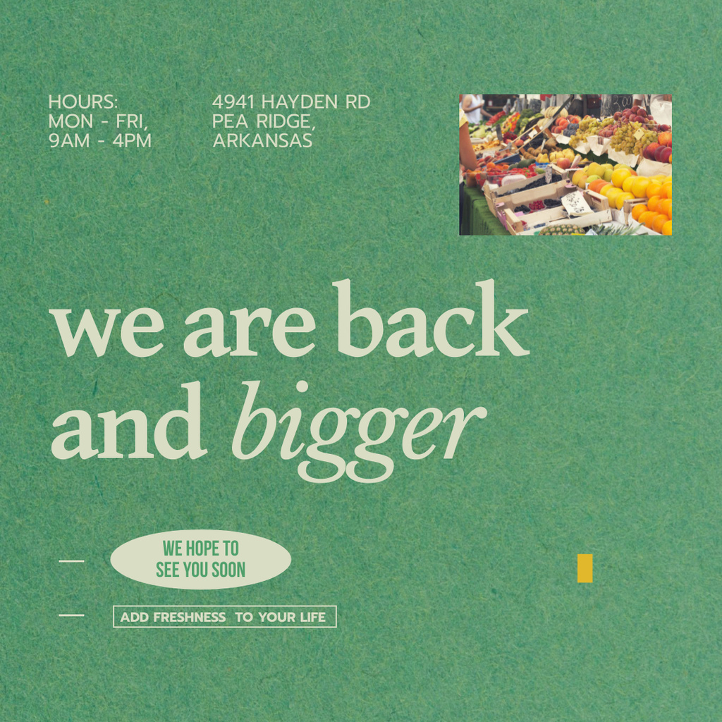 Designvorlage Food Market Opening Announcement für Instagram