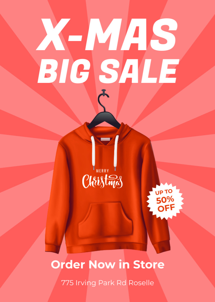 Fashion Store Promotion with Red Hoodie Flayer Design Template