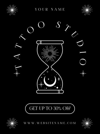 Designvorlage Sanduhr- und Tattoo-Studio-Service mit Rabatt für Poster US