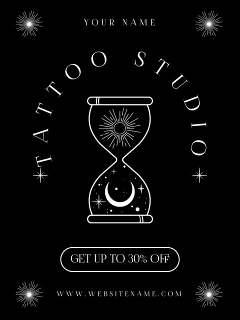 Hourglass And Tattoo Studio Service With Discount Poster US Design Template