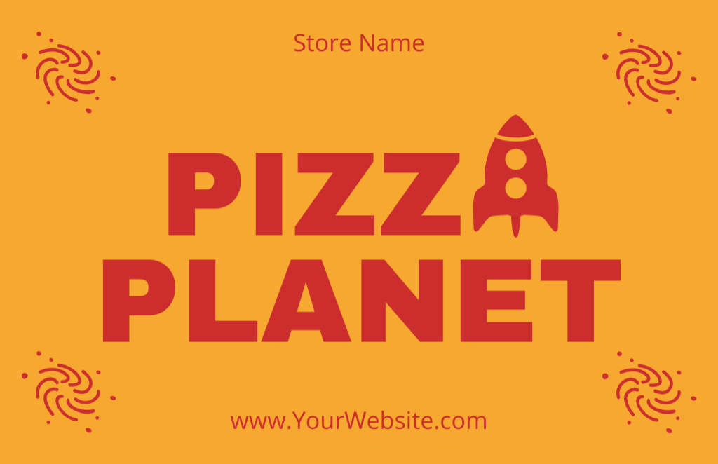 Pizzeria Emblem with Red Rocket Business Card 85x55mm – шаблон для дизайну