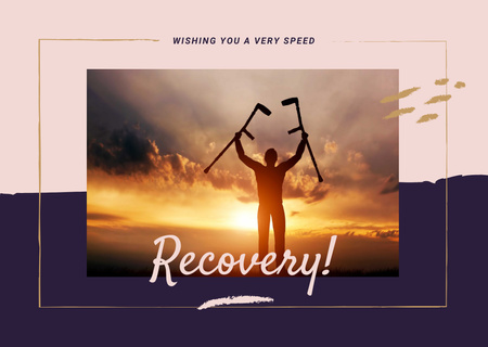 Man Holding Crutches at Sunset Postcard Design Template