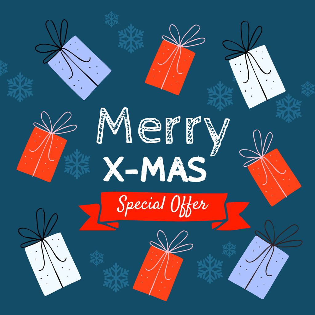 Christmas Sale Special Offer with Gift Boxes Instagram Design Template