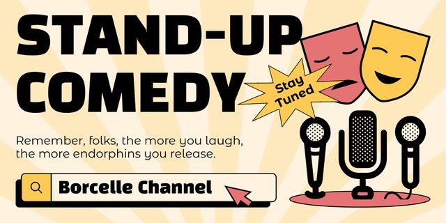 Standup Show Announcement with Masks and Microphones Twitter Design Template