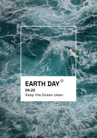 Earth Day Announcement with Sea Waves Poster Design Template