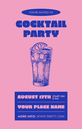 Summer Cocktails Party's Ad on Minimalist Blue and Pink Invitation 4.6x7.2in Design Template