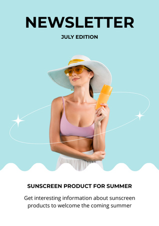 Ontwerpsjabloon van Newsletter van Zomerzonnebrandcrème voor zonnebaden op het strand