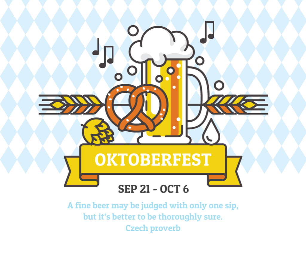 Traditional Oktoberfest Treat and Illustration of Beer Facebook Design Template