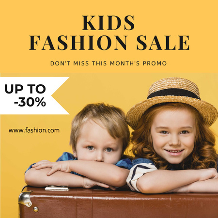 Fashion Kids Sale Offer with Cute Boy and Girl Instagram Design Template