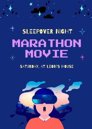 Awesome Marathon Movie on Sleepover Night With VR Headset Invitation Design Template