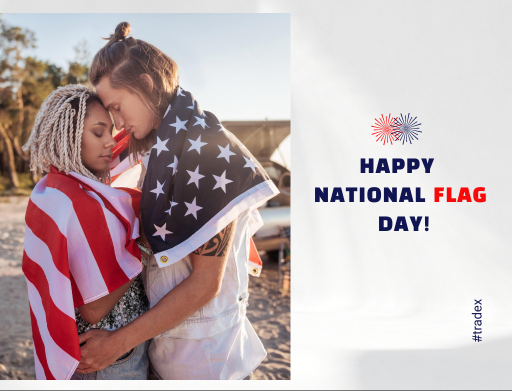 Template di design USA National Flag Day with Couple Postcard 4.2x5.5in
