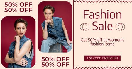 Fashion Sale with Woman in Stylish Denim Vest Facebook AD Design Template