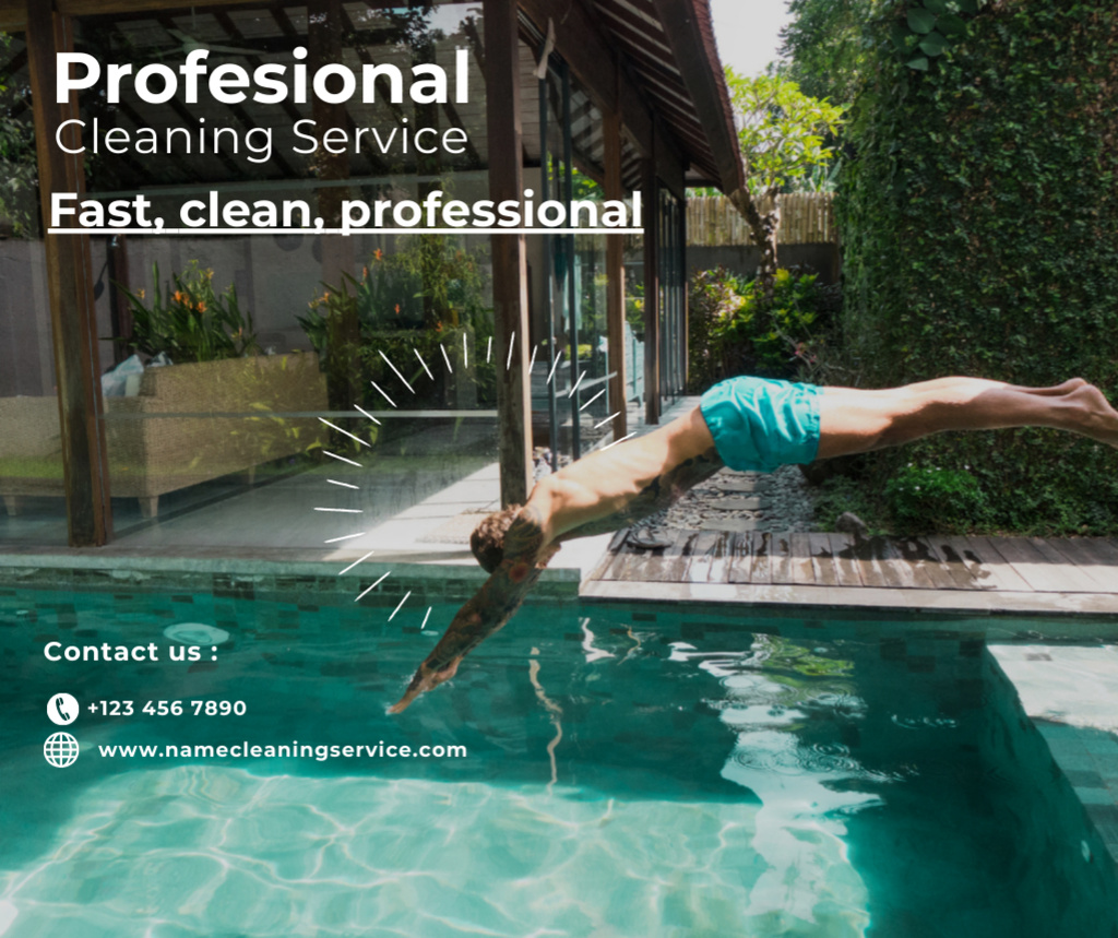 Quick and Professional Pool Cleaning Services Facebookデザインテンプレート