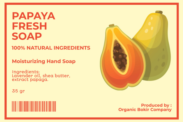 Papaya Fresh Hand Soap With Moisturizing Effect Label Tasarım Şablonu