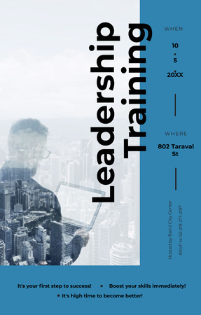 Leadership Training With Businessman And Cityscape Invitation 4.6x7.2in Design Template