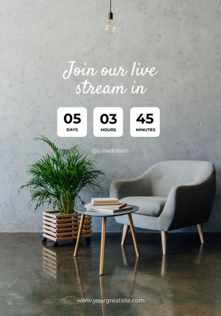 Live Stream Ad with Woman in Cozy Armchair Poster 28x40in Design Template