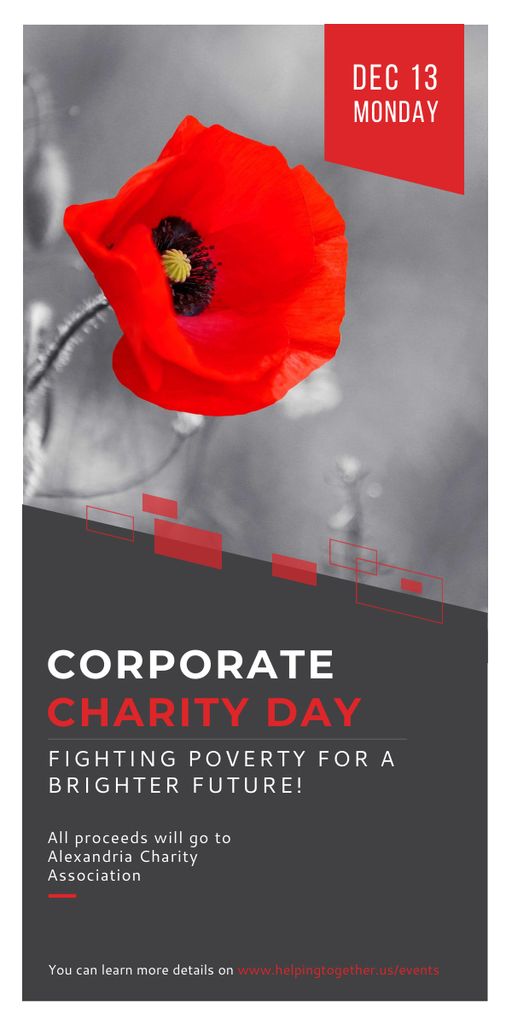 Corporate Charity Day announcement on red Poppy Graphic Design Template
