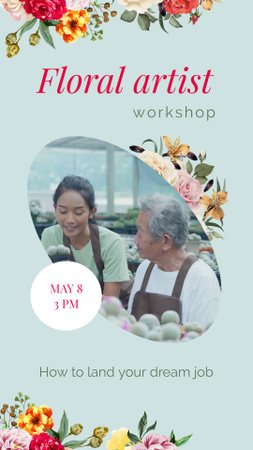 Platilla de diseño Floral Artists Workshop In Spring Announce Instagram Video Story