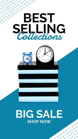 Books Sale Announcement with Alarm Clocks Instagram Story Modelo de Design