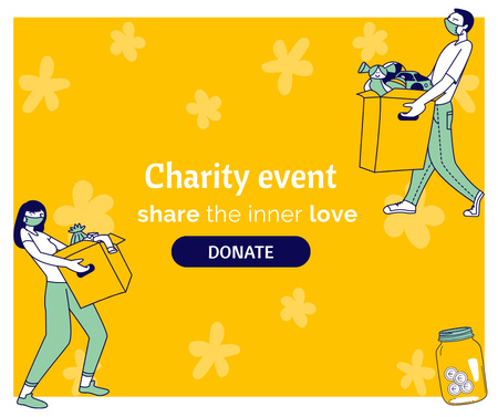 Plantilla de diseño de Anuncio de evento benéfico con voluntarios cargando cajas Facebook 