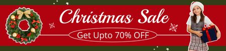 Рождественская распродажа с праздничным подарком и венком Ebay Store Billboard – шаблон для дизайна