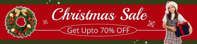 Designvorlage Christmas Sale with Festive Gift and Wreath für Ebay Store Billboard