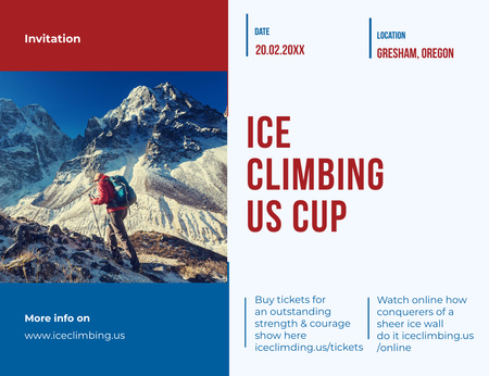Tour Offer Climber Walking On Snowy Peak Invitation 13.9x10.7cm Horizontal Design Template
