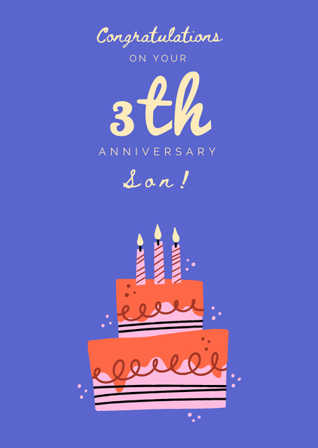 Designvorlage Anniversary Congratulations With Cake And Candles für Postcard A6 Vertical