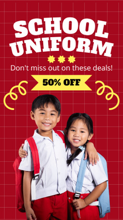 School Uniform For Children With Discount In Red Instagram Story Design Template