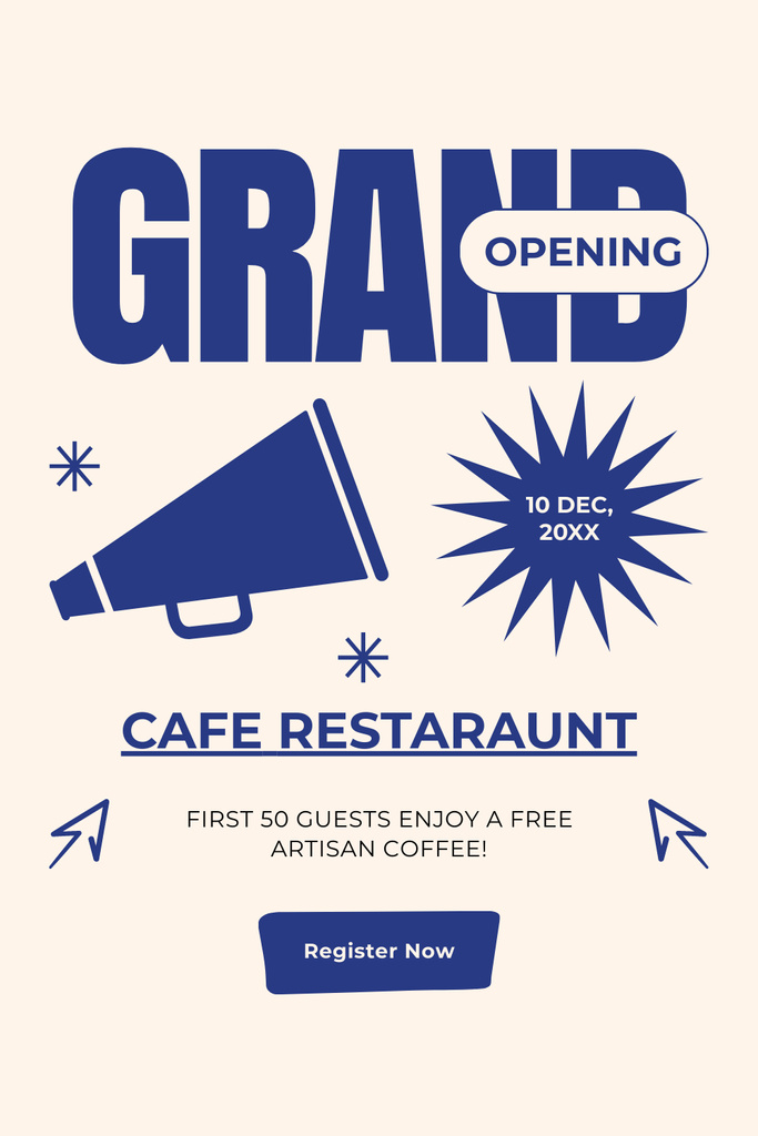 Ontwerpsjabloon van Pinterest van Announcement of Grand Opening of Cafe and Restaurant