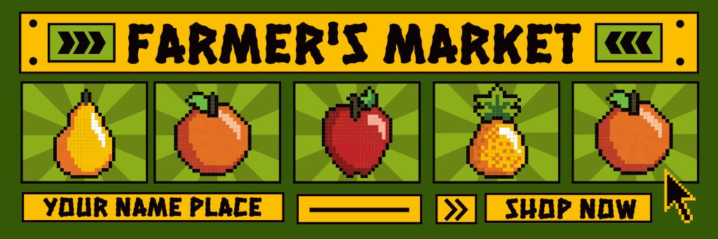 Farmer's Market Advertisement with Pixel Fruit Email header Tasarım Şablonu