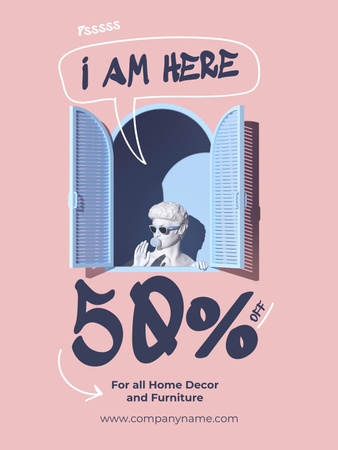 Designvorlage Home Decor Offer with Funny Statue in Sunglasses für Poster US