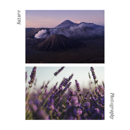 Modèle de visuel beau paysage de montagnes et de champs de lavande - Instagram