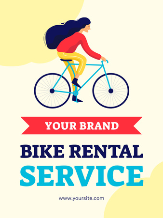 Thrilling Bicycle Rental Announcement And Woman Riding Poster US Design Template