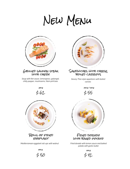 Tasty Dishes On Plates List Menu 8.5x11inデザインテンプレート