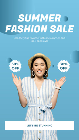 Plantilla de diseño de Mujer asiática en anuncio de venta de moda de verano Instagram Story 