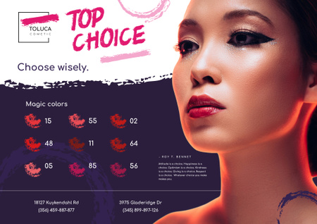 Plantilla de diseño de Anuncio de lápiz labial con mujer con maquillaje brillante Poster B2 Horizontal 