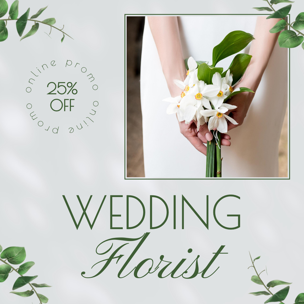 Discount on Wedding Florist Services with Bouquet of Daffodils Instagram Tasarım Şablonu