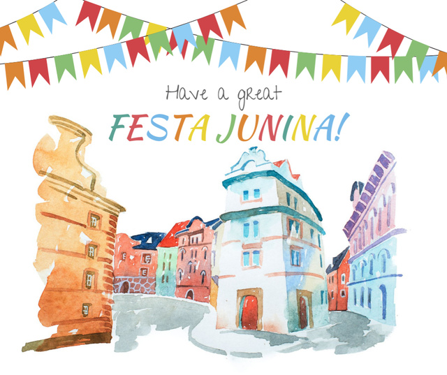 Festa Junina celebration garland in town Facebookデザインテンプレート