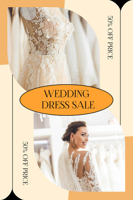Chic Wedding Dress Sale Announcement Pinterest Design Template