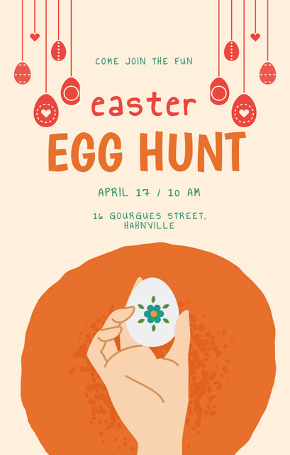 Easter Egg Hunt Announcement With Illustration on Orange Invitation 4.6x7.2in Šablona návrhu