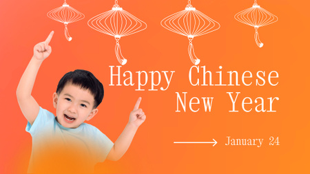 Chinese New Year Greeting with Cute Kid FB event cover Design Template
