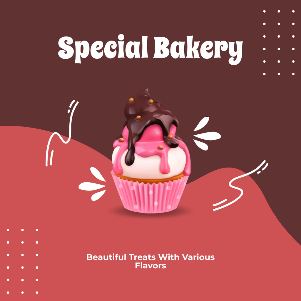 Template di design Special Bakery Offer with Cupcake on Red Instagram