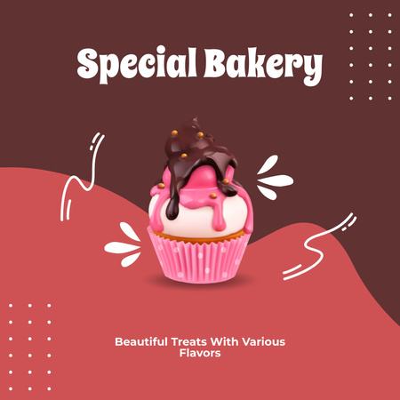 Special Bakery Offer with Cupcake on Red Instagram Design Template
