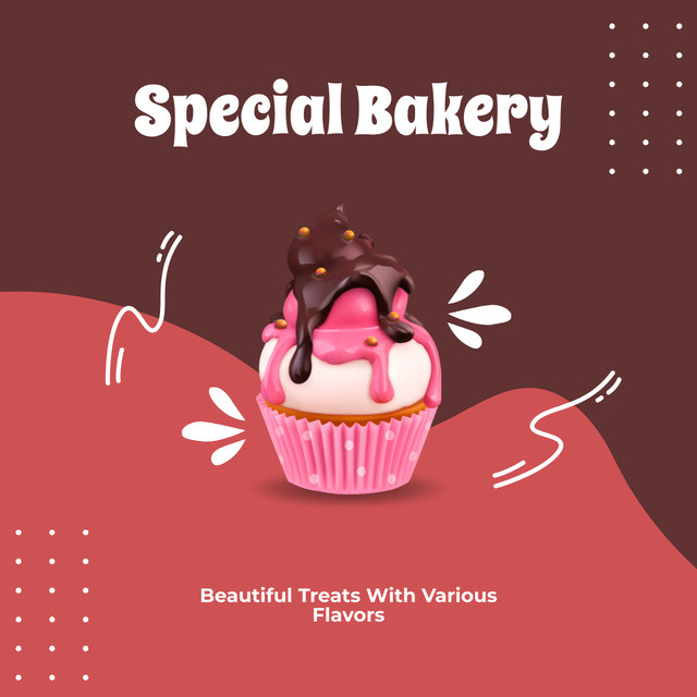 Special Bakery Offer with Cupcake on Red Instagramデザインテンプレート
