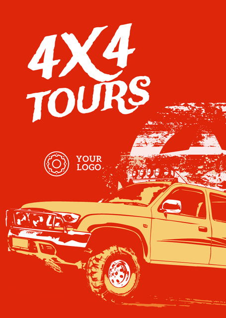 Extreme Off-Road Trips on Red Postcard A6 Vertical Design Template
